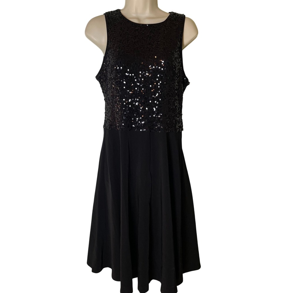 London Times Womens Black Sequin Bodice Dress Size 10 Cocktail HOCO Homecoming‎